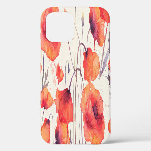 Wilde rote Mohnblumen, Wasserfarbenmuster iPhone 12 Hülle