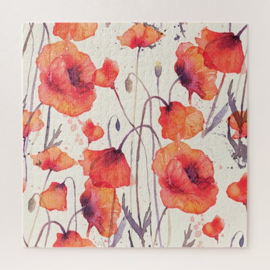 Wilde rote Mohnblumen, Wasserfarbenmuster Puzzle (Vertikal)