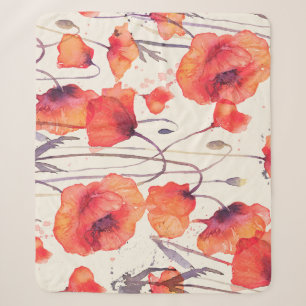 Wilde rote Mohnblumen, Wasserfarbenmuster Sherpadecke