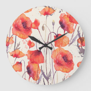 Wilde rote Pflaumen, Aquarellmuster Große Wanduhr