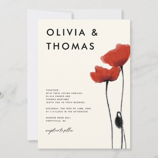 Wilde Rote Popper Moderne Rustikale Hochzeit Einladung (Vorderseite)