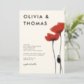 Wilde Rote Popper Moderne Rustikale Hochzeit Einladung (Stehend Vorderseite)