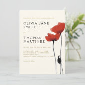 Wilde rote Poppies Gold Ecru Rustikale Hochzeit Einladung (Stehend Vorderseite)