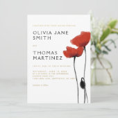 Wilde rote Poppies Gold Rustikale Elegante Hochzei Einladung (Stehend Vorderseite)