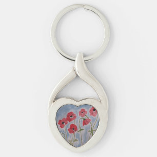 Wilde rote Poppies Metallschlüsselring Schlüsselanhänger