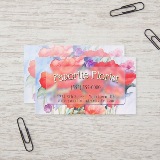 Wilde rote Poppies Wasserfarbe Visitenkarte (Vorderseite/Rückseite Beispiel)