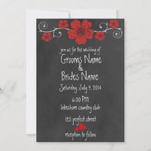 Wilde Rote Rosen Chalkboard Hochzeit Einladung