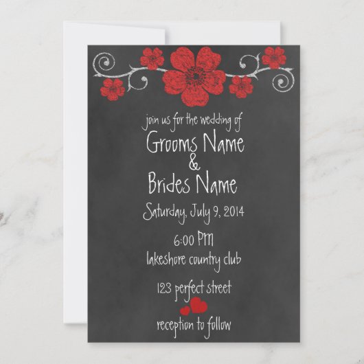Wilde Rote Rosen Chalkboard Hochzeit Einladung (Vorderseite)