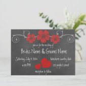 Wilde Rote Rosen Chalkboard Hochzeit Einladung (Stehend Vorderseite)