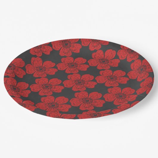 Wilde Rote Rosen Chalkboard Pappteller (Schrägansicht)