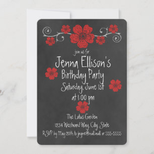 Wilde Rote Rosen Chalkboard Party Einladung