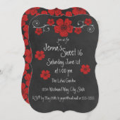 Wilde Rote Rosen Chalkboard Party Einladung (Vorne/Hinten)