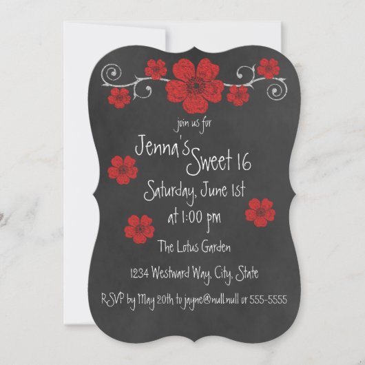 Wilde Rote Rosen Chalkboard Party Einladung (Vorderseite)