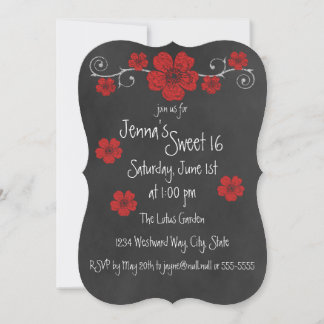 Wilde Rote Rosen Chalkboard Party Einladung