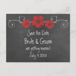 Wilde Rote Rosen Chalkboard Save the Date Postkart Ankündigungspostkarte