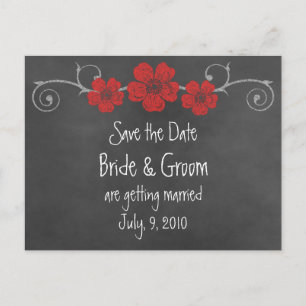 Wilde Rote Rosen Chalkboard Save the Date Postkart Ankündigungspostkarte