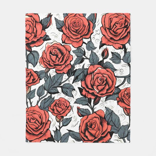 wilde rote Rosen Fleecedecke (Vorderseite)