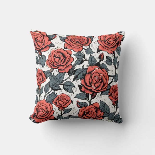 wilde rote Rosen Kissen (Vorderseite)