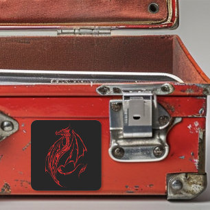 Wilde rote Stammesdrache Silhouette Fantasy Quadratischer Aufkleber