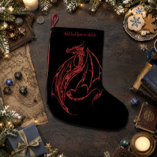 Wilde rote Tribal-Drache Silhouette Fantasy Kleiner Weihnachtsstrumpf