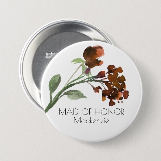 Wilde rustische Blume | Burnt Orange Floral Weddin Button (Vorne & Hinten)