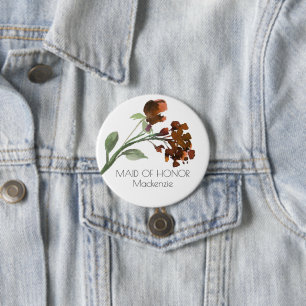 Wilde rustische Blume   Burnt Orange Floral Weddin Button