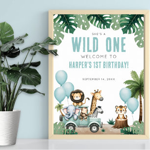 Wilde Safari 1. Geburtstags-Willkommen Poster