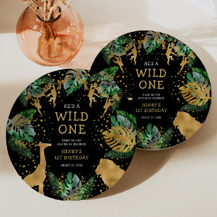 Wilde Safari 1. Geburtstagsfeier Grün Schwarz Pappteller