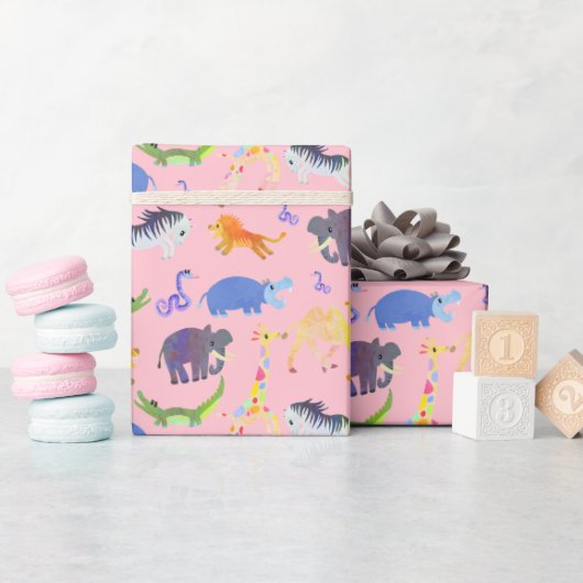 Wilde Safari auf rosa Wrapping Paper Geschenkpapier (Babyparty)