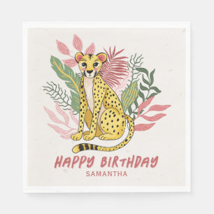 Wilde Safari Rosa Gepard Kindergeburtstagsfeier Serviette