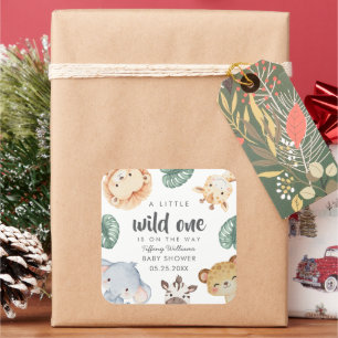 Wilde Safari-Tier-Baby-Shower-Dekoration Quadratischer Aufkleber