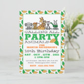 Wilde Safari-Tiere, Kinder-Geburtstagsparty Einladung (Stehend Vorderseite)