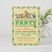 Wilde Safari-Tiere, Kinder-Geburtstagsparty Einladung (Stehend Vorderseite)