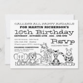 Wilde Safari-Tiere, Kinderbuntgeburt-Party Einladung (Vorderseite)