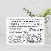 Wilde Safari-Tiere, Kinderbuntgeburt-Party Einladung (Stehend Vorderseite)