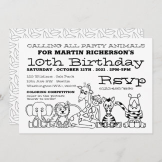 Wilde Safari-Tiere, Kinderbuntgeburt-Party Einladung