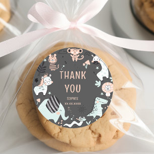 Wilde Safari-Tiere Kindergeburtstag vielen Dank Runder Aufkleber