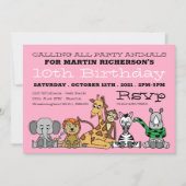 Wilde Safari-Tiere, Kinderpartys Einladung (Vorderseite)