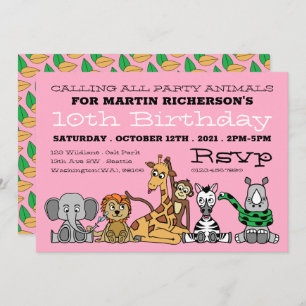 Wilde Safari-Tiere, Kinderpartys Einladung