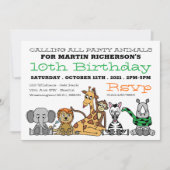 Wilde Safari-Tiere, Kinderpartys Einladung (Vorderseite)