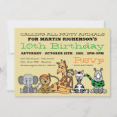 Wilde Safari-Tiere, Kinderpartys Einladung (Vorderseite)