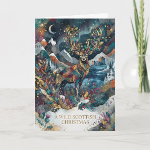 Wilde schottische Weihnachts-Hirschkarte Karte