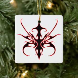 Wilde schwarze und rote Stammeslinien-Kunst-Illust Keramikornament