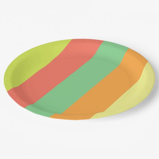 Wilde Sommer-Streifen Pappteller (Schrägansicht)