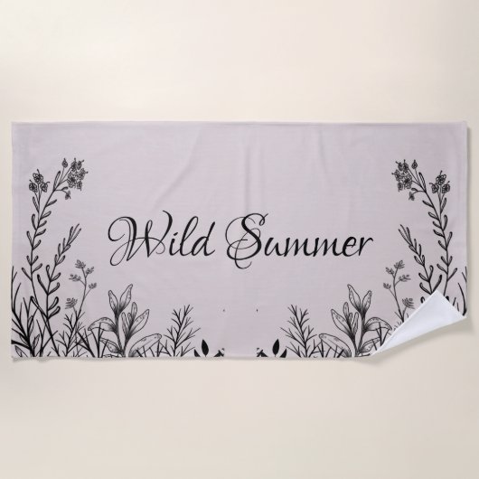 Wilde Sommer-Wildblume Doodles Strandtuch (Vorderseite)