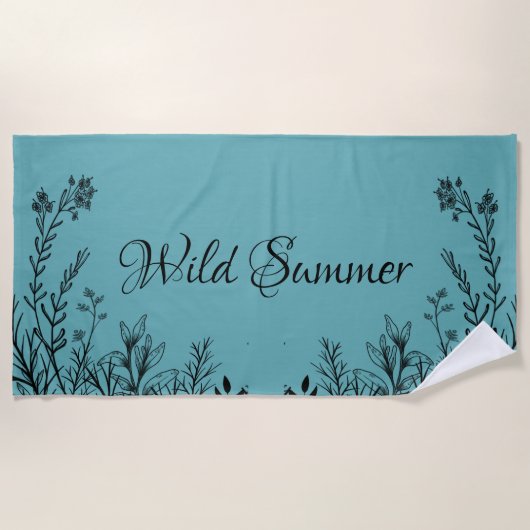 Wilde Sommer-Wildblume Doodles Strandtuch (Vorderseite)