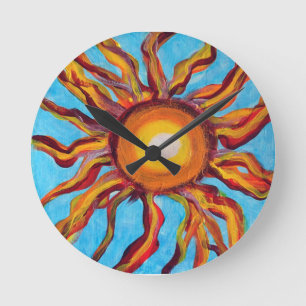Wilde Sonne Runde Wanduhr