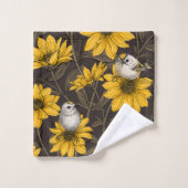 Wilde Sonnenblumen und goldfarbene Vögel/gelb Badhandtuch Set (Waschlappen)