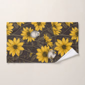 Wilde Sonnenblumen und goldfarbene Vögel/gelb Badhandtuch Set (Handtuch)