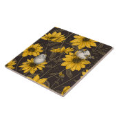Wilde Sonnenblumen und goldfarbene Vögel/gelb Fliese (Seite)